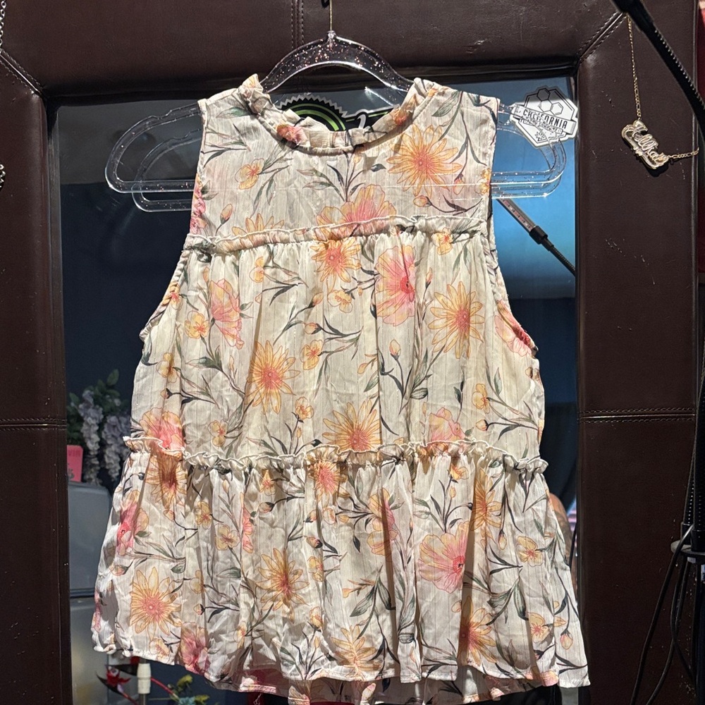 Monteau Floral Tank Top - Cream and Orange